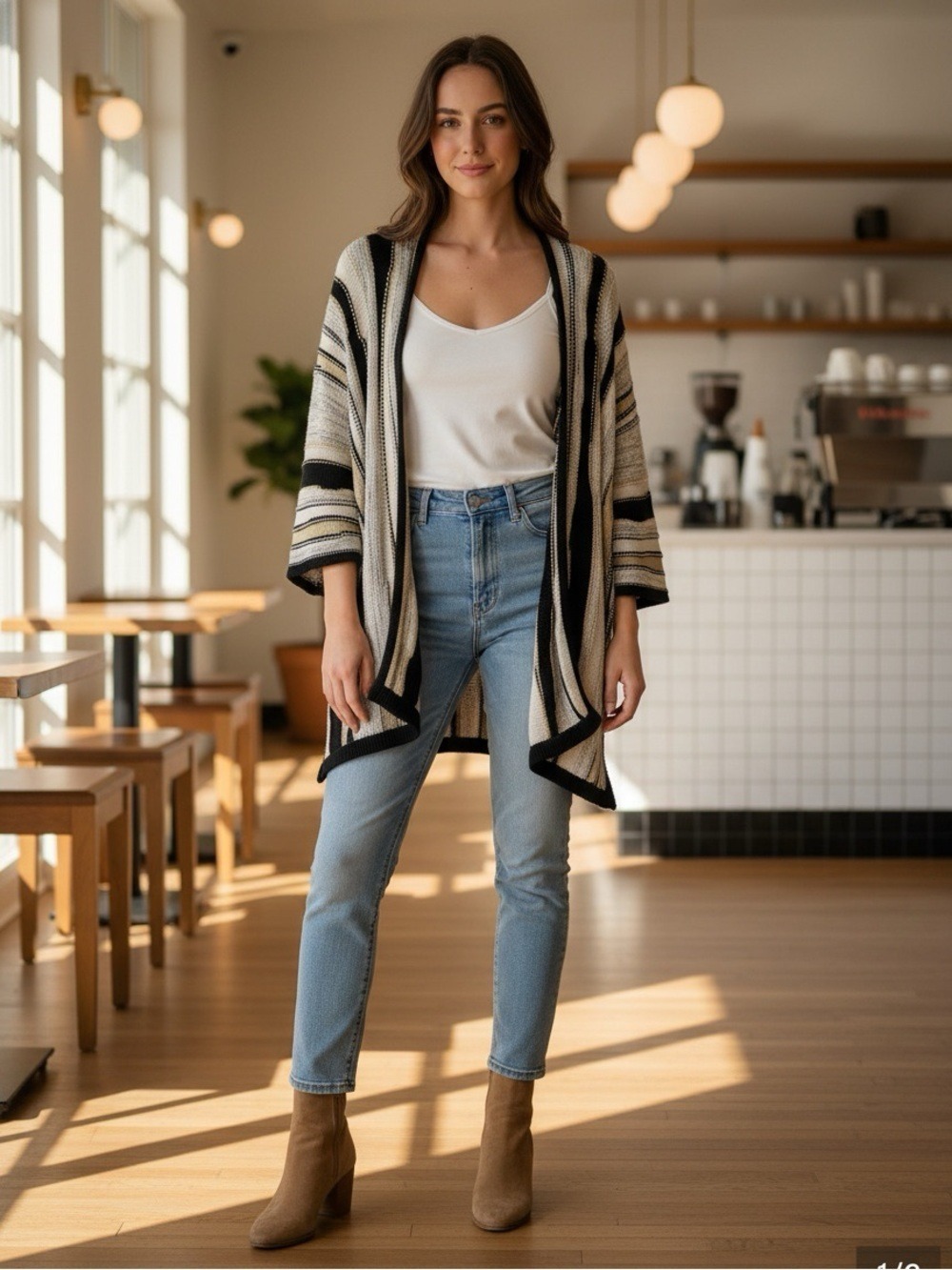 Wynne collection Marla Wynne Open-Front Striped Women's Cardigan Sweater Large - Picture 1 of 7